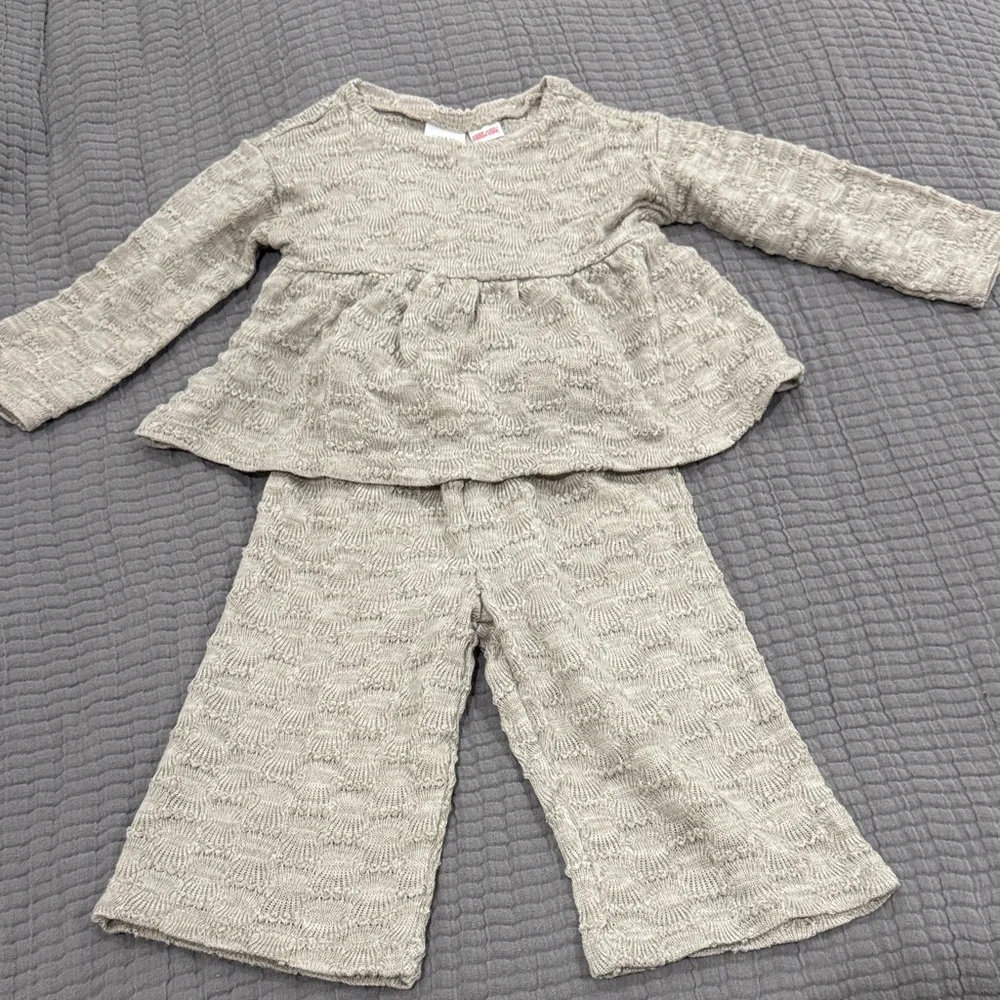 Zara Cozy Textured Knit girl’s Set - Light Beige